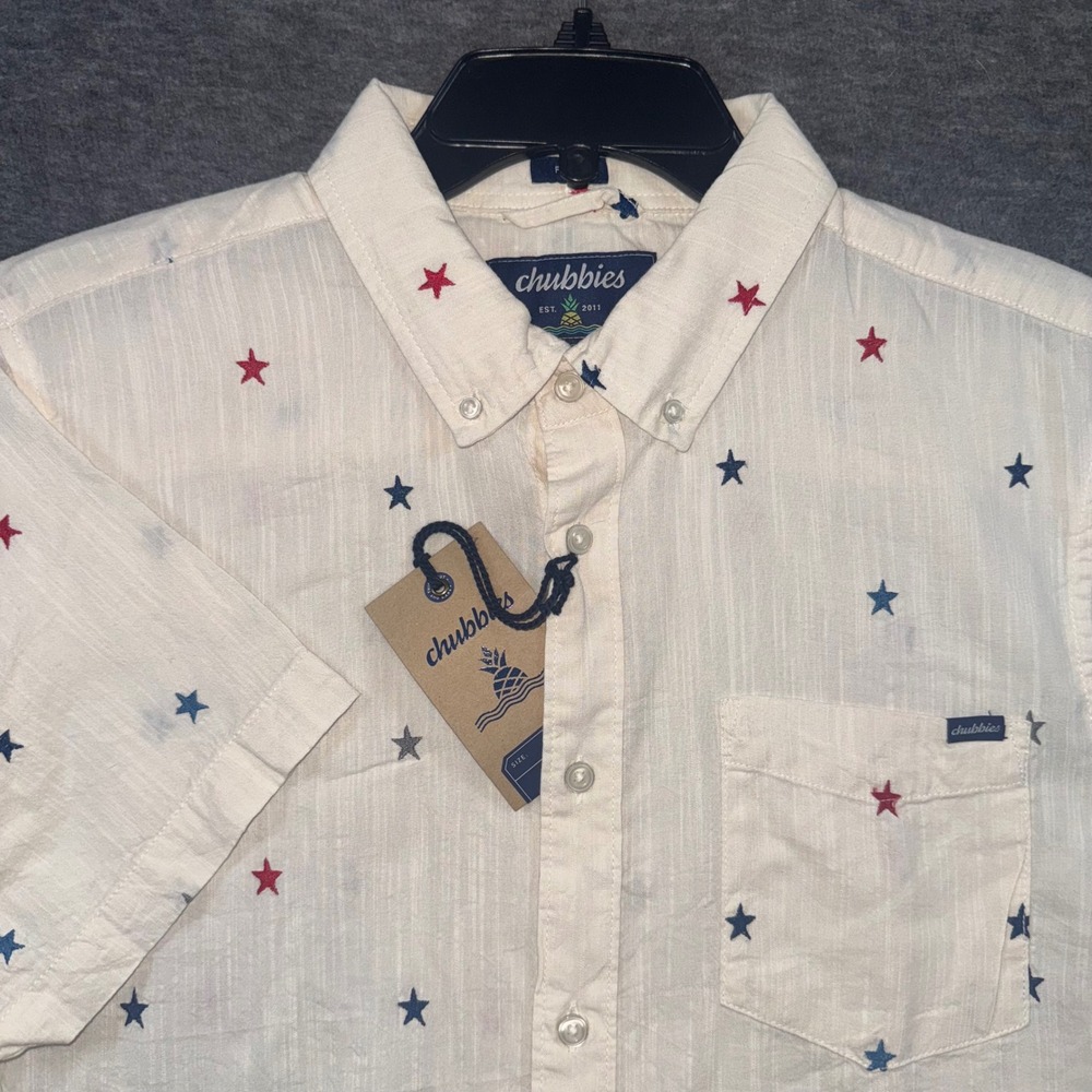 Chubbies Mens All Stars No Stripes Resort Weave Friday Shirt Button Up Sz M NEW